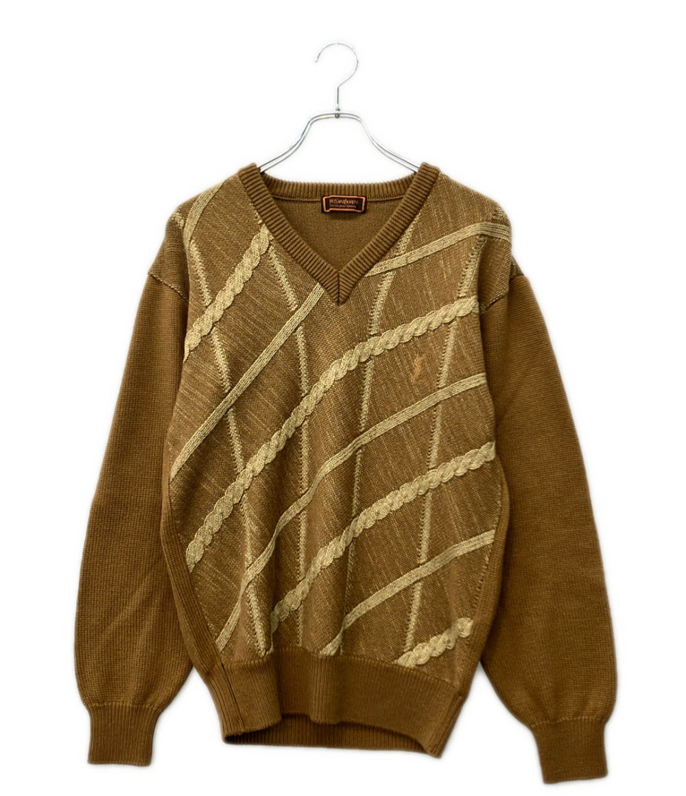 美品 YVES SAINT LAURENT 長袖 Vネック ニット メンズ SIZE M イヴ・サンローラン