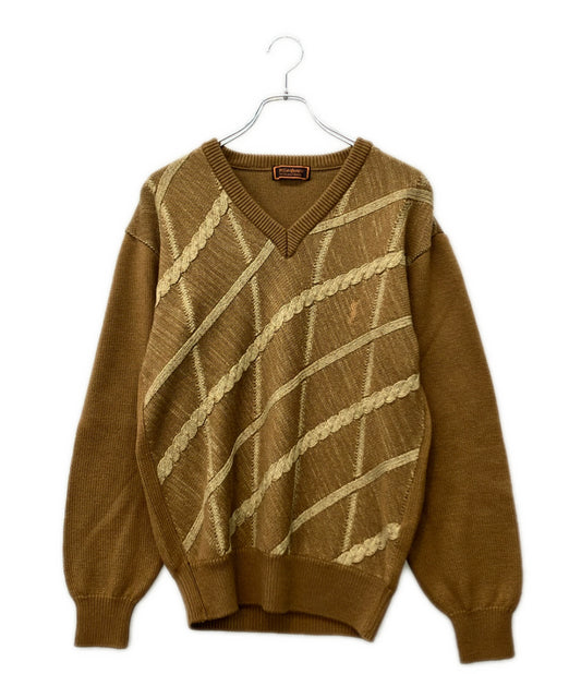 美品 YVES SAINT LAURENT 長袖 Vネック ニット メンズ SIZE M イヴ・サンローラン