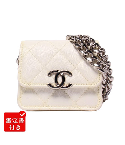CHANEL チェーンショルダーバッグ キャビアスキン シルバー金具 マイクロ マトラッセ レディース シャネル