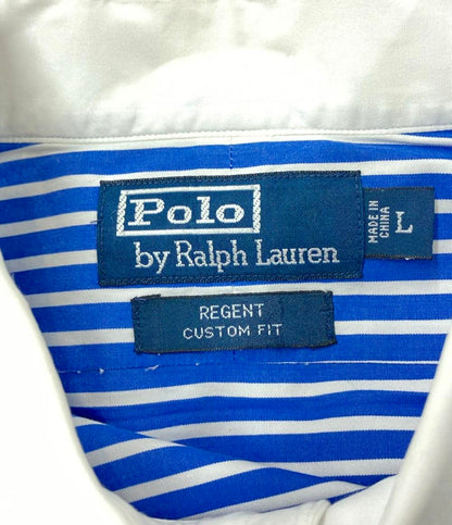 美品 ポロ・ラルフローレン ボーダー柄ワイドカラー長袖シャツ インパクト21 メンズ SIZE L POLO RALPH LAUREN