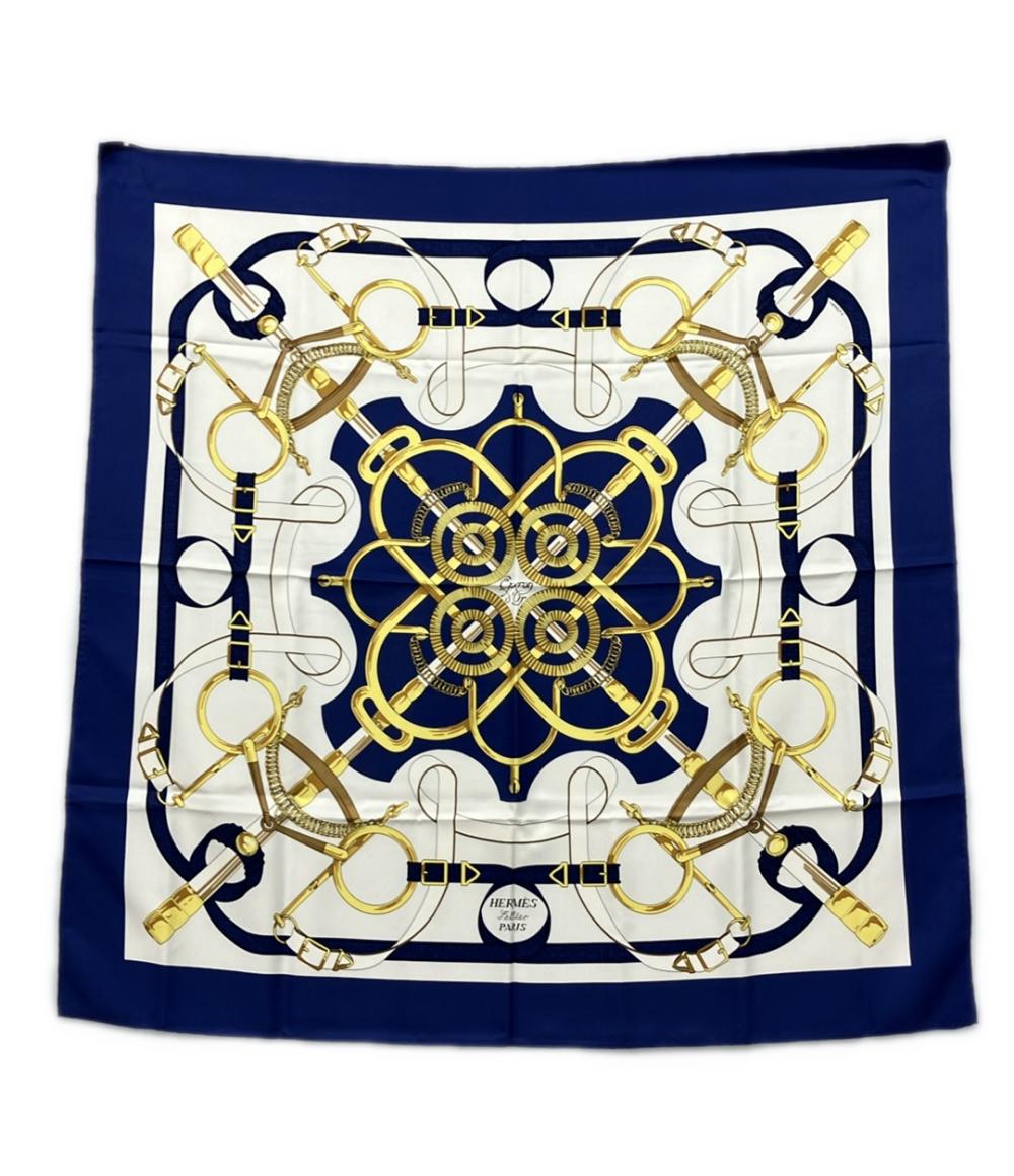 美品 エルメス スカーフ カレ90 シルク100% 黄金の拍車 Eperon d'Or レディース HERMES