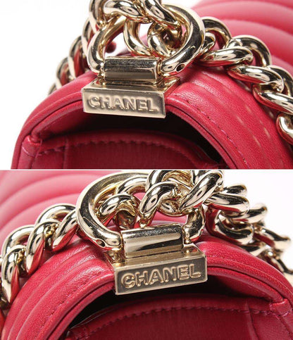 美品 シャネル チェーンショルダーバッグ 肩掛け ゴールド金具 シェブロン Vステッチ ラムスキン ボーイシャネル レディース CHANEL