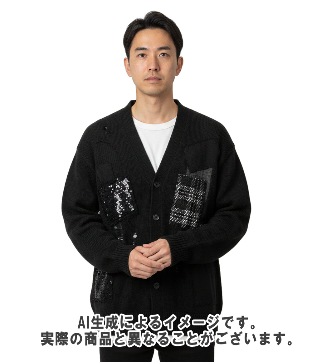 COMME des GARCONS 長袖カーディガン パッチワーク ダメージ加工 WO-N007 メンズ SIZE M コムデギャルソン