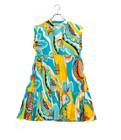 Emilio Pucci ノースリーブワンピース 幾何学模様  イエロー ブルー 9HWG15 レディース SIZE 38 (S) エミリオ・プッチ