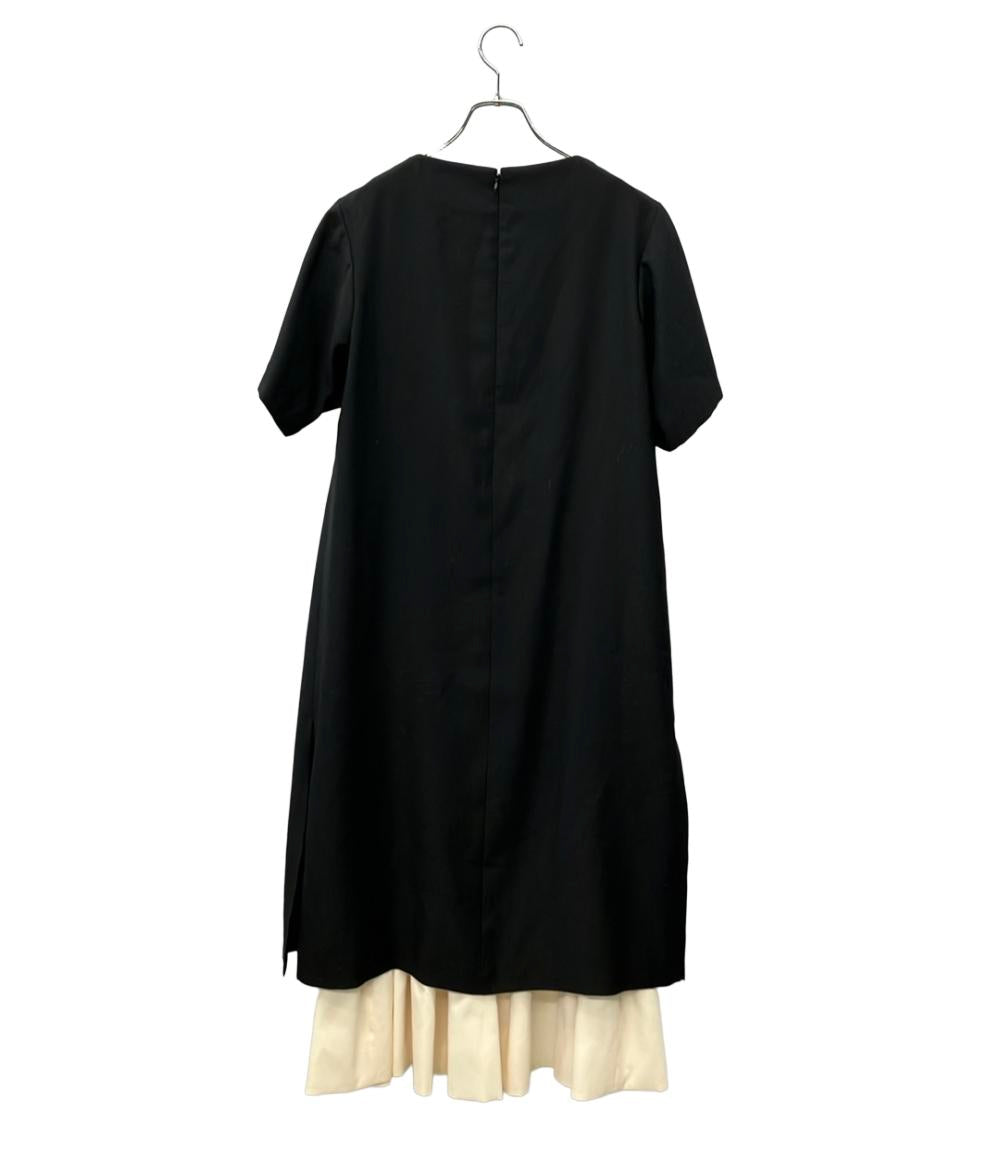 美品 AUGUST 半袖ワンピース タグ付き オーバーサイズ bicolor frill dress Alice OP07 レディース SIZE 36 (XS) オーガスト