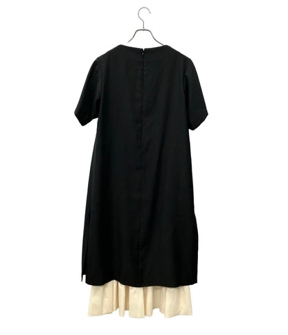 美品 AUGUST 半袖ワンピース タグ付き オーバーサイズ bicolor frill dress Alice OP07 レディース SIZE 36 (XS) オーガスト