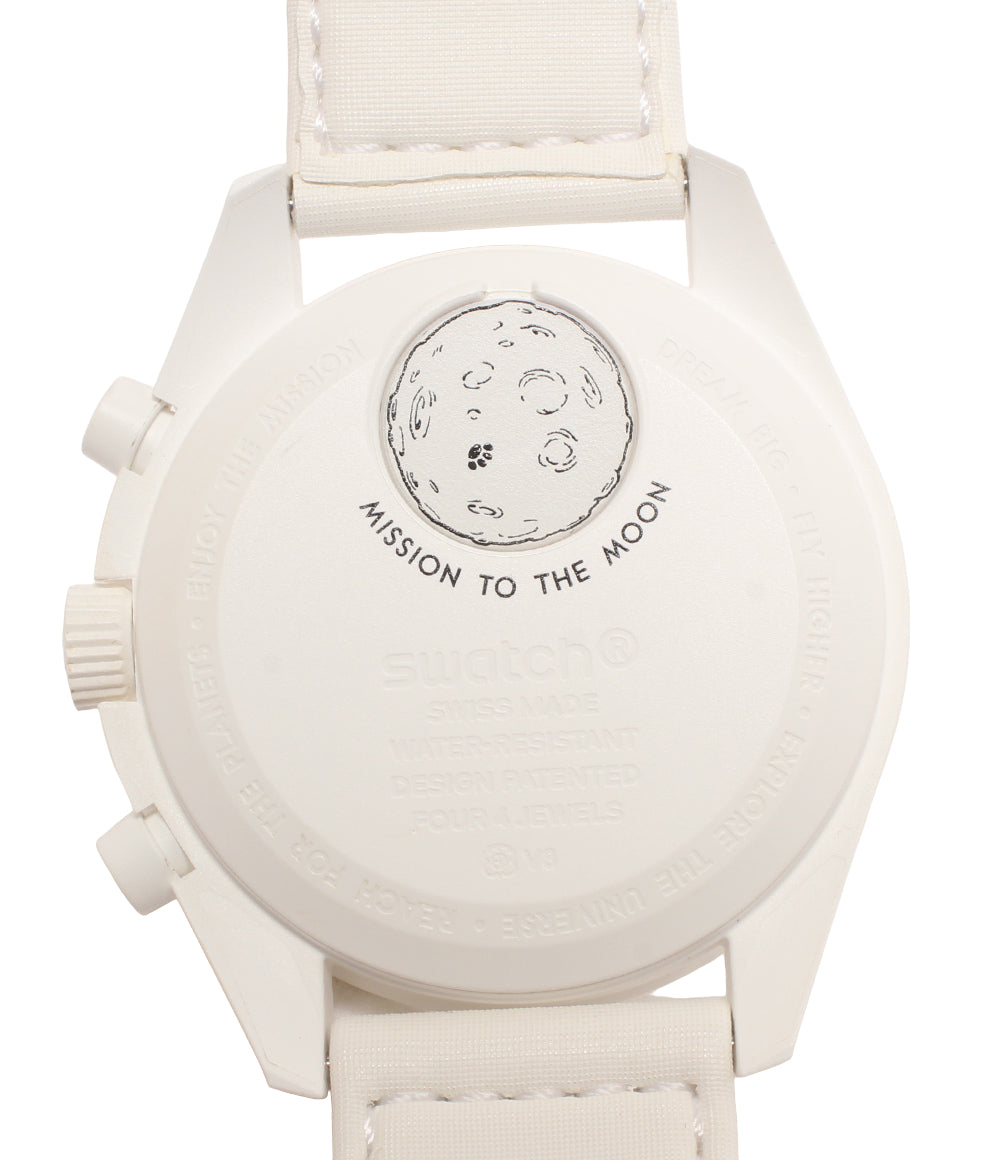 美品 Swatch OMEGA 腕時計 スヌーピー SNOOPY BIOCERAMIC MOONSWATCH MISSION TO THE MOONPHASE クオーツ ホワイト SO33W700 レディース メンズ