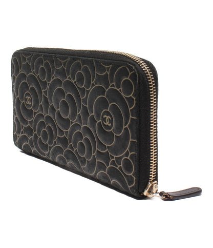 シャネル ラウンドファスナー長財布 ゴールド金具 カメリア レディース CHANEL