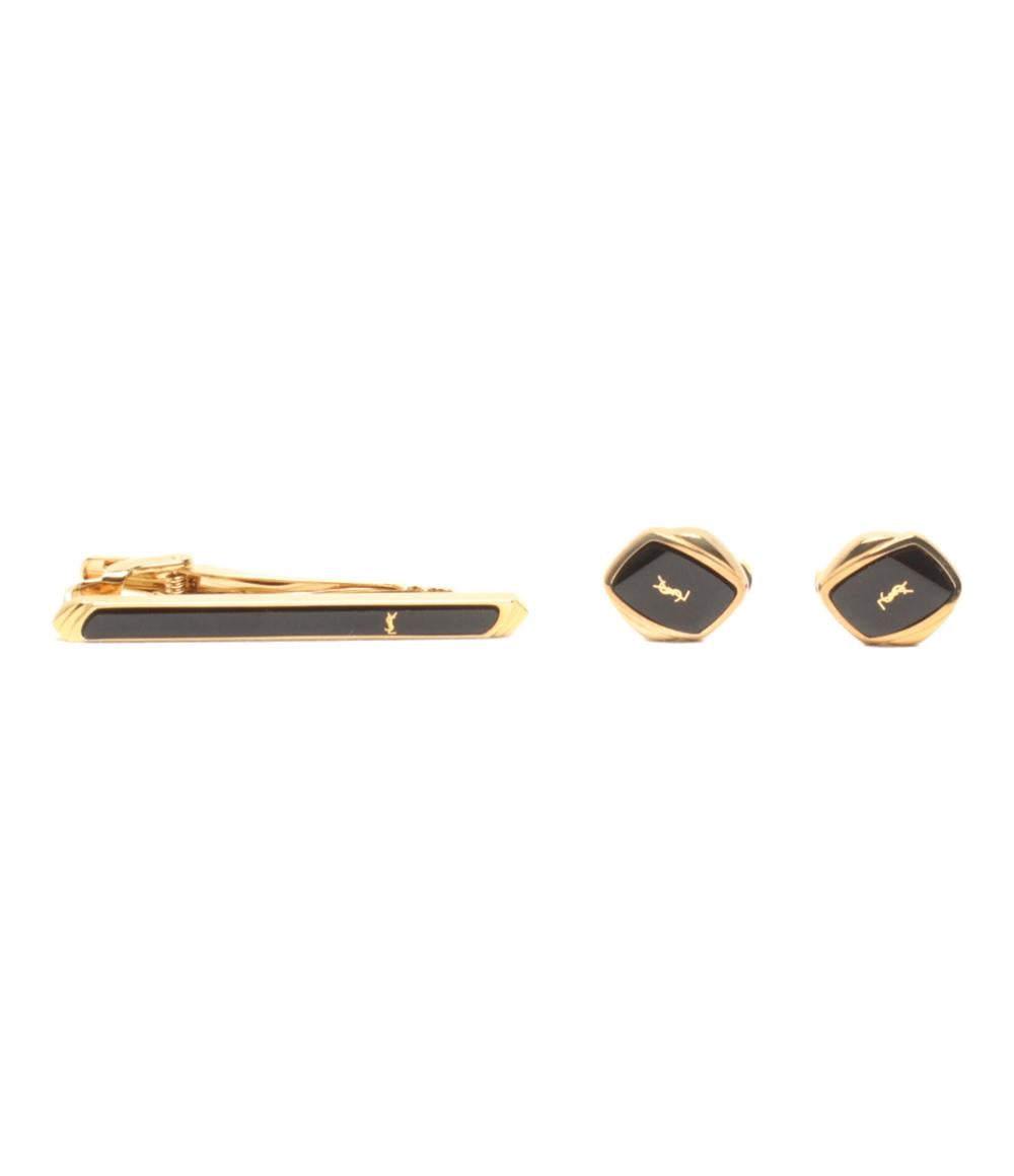美品 イヴ・サンローラン タイバー タイピン カフス ロゴ 2点セット メンズ YVES SAINT LAURENT