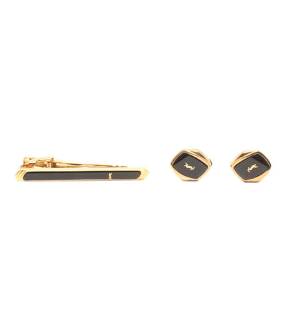 美品 イヴ・サンローラン タイバー タイピン カフス ロゴ 2点セット メンズ YVES SAINT LAURENT