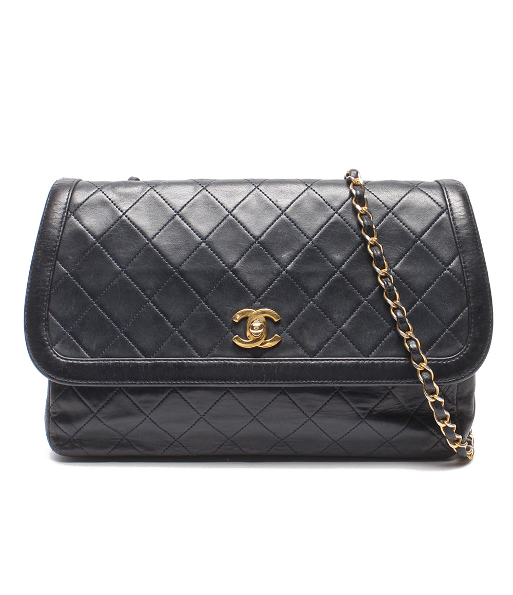 CHANEL チェーンショルダーバッグ 肩掛け 斜め掛け ゴールド金具 マトラッセ シングルチェーン シングルフラップ ラムスキン レディース シャネル
