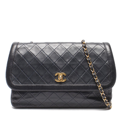 CHANEL チェーンショルダーバッグ 肩掛け 斜め掛け ゴールド金具 マトラッセ シングルチェーン シングルフラップ ラムスキン レディース シャネル