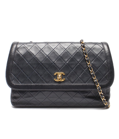 CHANEL チェーンショルダーバッグ 肩掛け 斜め掛け ゴールド金具 マトラッセ シングルチェーン シングルフラップ ラムスキン レディース シャネル