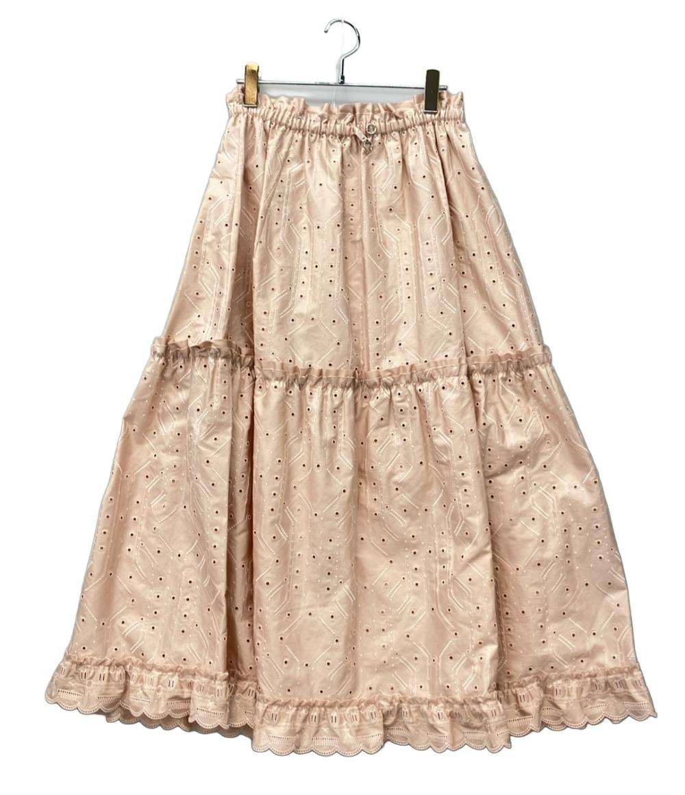 美品 HERMES フレアスカート 英国風刺繍入り 26SS ティアード コットンツイル紐 Embroidered skirt H6E0328DV レディース SIZE 38 (M) エルメス