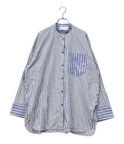 nagonstans 長袖シャツ スタンドカラー オーバーサイズ ストライプ柄 470GS830-0290 レディース SIZE M ナゴンスタンス