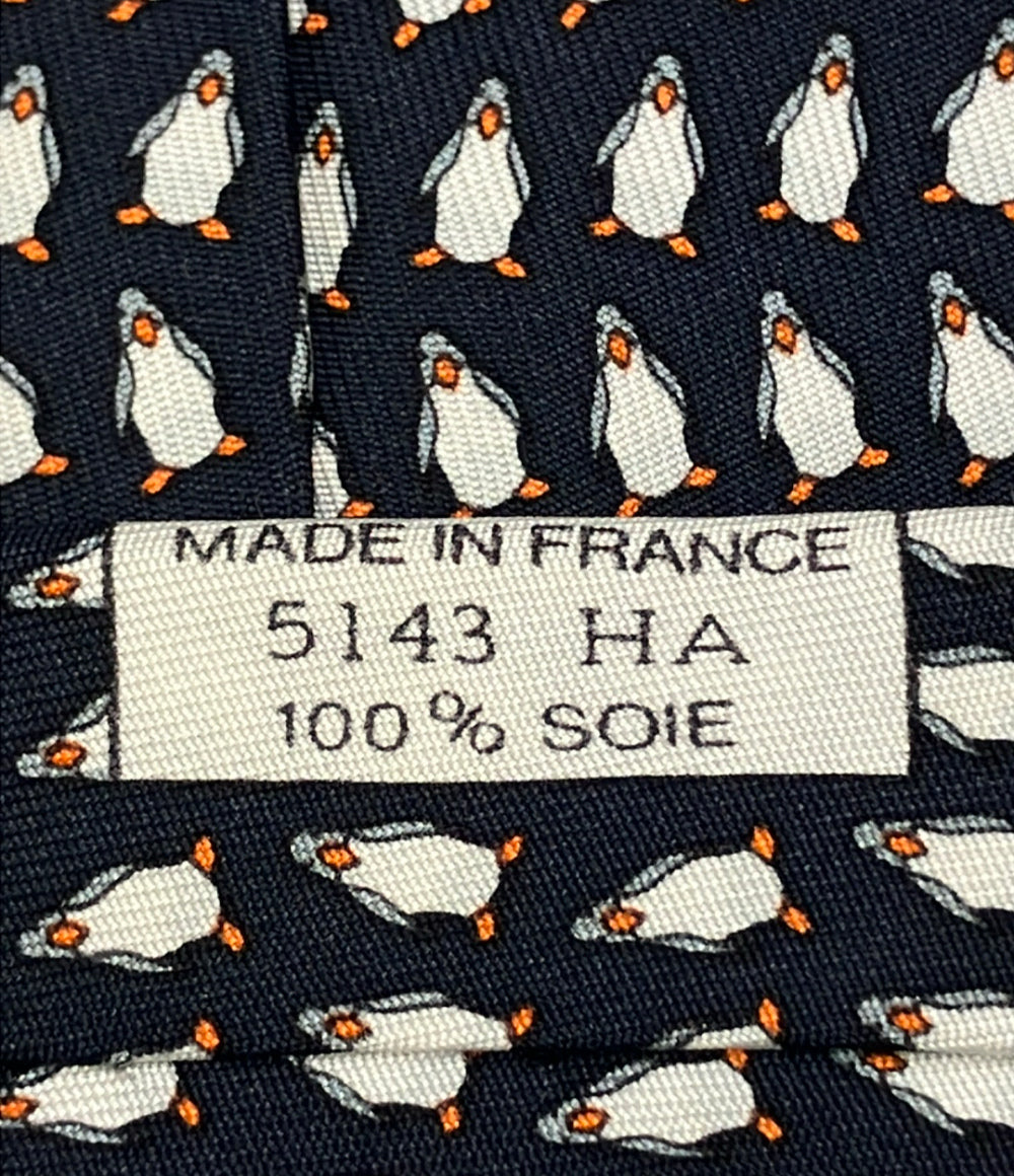 HERMES ネクタイ シルク100% ペンギン柄 5143 HA メンズ エルメス
