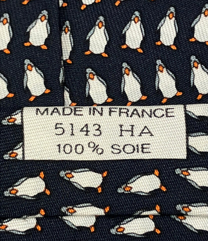HERMES ネクタイ シルク100% ペンギン柄 5143 HA メンズ エルメス