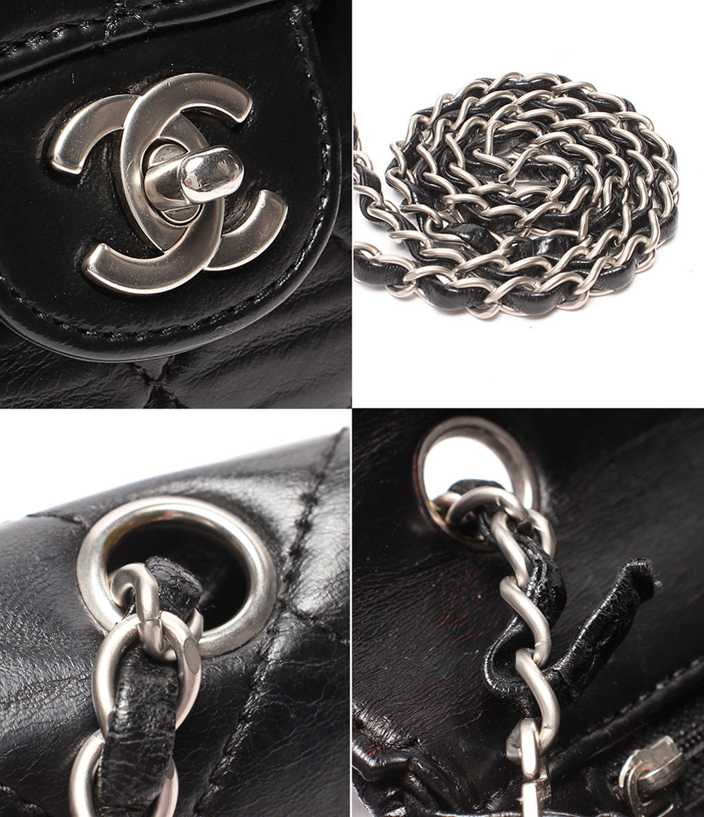CHANEL チェーンショルダーバッグ 斜め掛け シルバー金具 シングルチェーン シングルフラップ マトラッセ ラムスキン ６番台 レディース シャネル