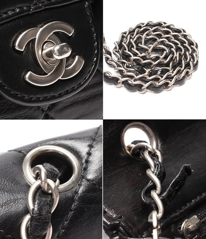 CHANEL チェーンショルダーバッグ 斜め掛け シルバー金具 シングルチェーン シングルフラップ マトラッセ ラムスキン ６番台 レディース シャネル