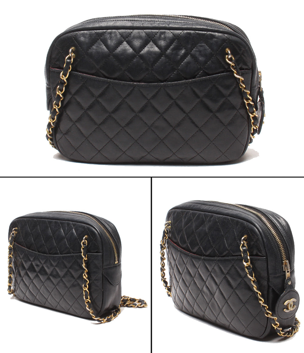 CHANEL チェーンショルダーバッグ 肩掛け ゴールド金具 マトラッセ ラムスキン レディース シャネル