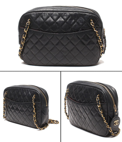 CHANEL チェーンショルダーバッグ 肩掛け ゴールド金具 マトラッセ ラムスキン レディース シャネル