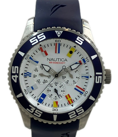 美品 NAUTICA 腕時計 フラッグ クオーツ ホワイト A12627G メンズ ノーティカ