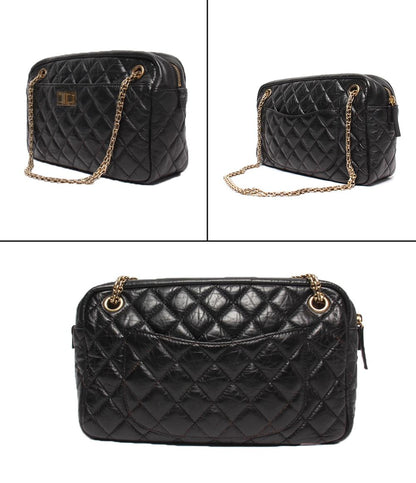 CHANEL チェーンショルダーバッグ 肩掛け ゴールド金具 カーフスキン マトラッセ レディース シャネル