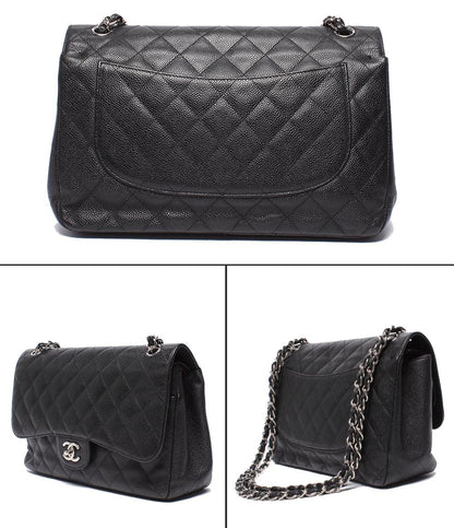 CHANEL チェーンショルダーバッグ ダブルチェーン ダブルフラップ シルバー金具 キャビアスキン 16番台 デカマトラッセ30 レディース シャネル