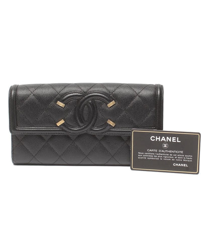 CHANEL 長財布 ゴールド金具 CCフィグリー キャビアスキン A84448 レディース シャネル