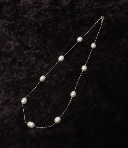 美品 ネックレス 淡水パール6×7mm ステーション レディース