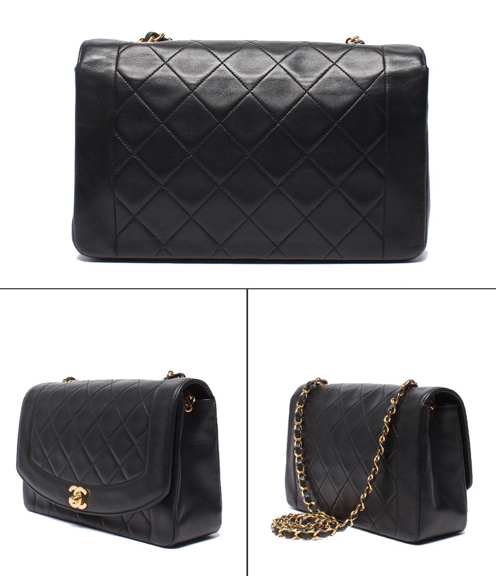 CHANEL チェーンショルダーバッグ ゴールド金具 マトラッセ 2番台 ラムスキン ダイアナフラップ 25 レディース シャネル