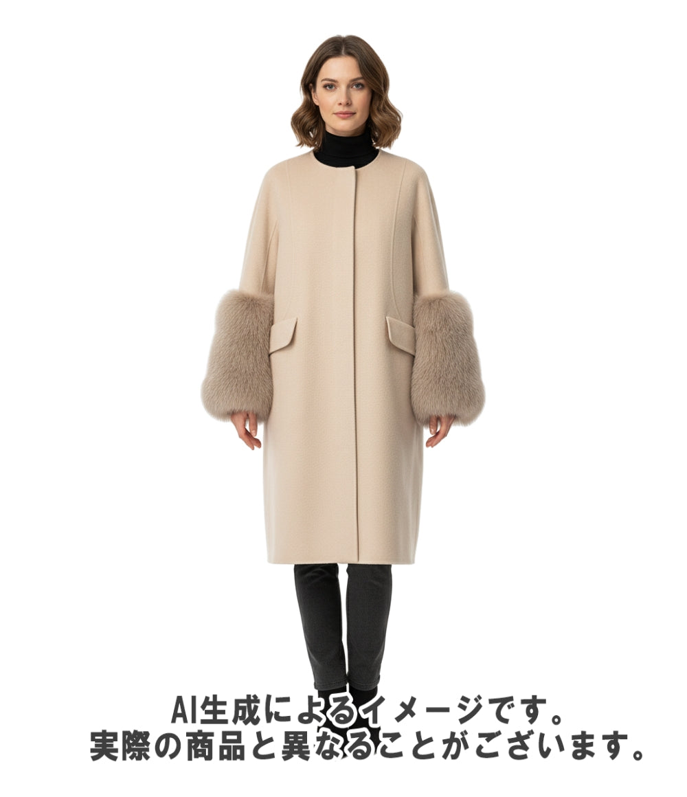 PRE チェックケヌキファーカラーコート　2025aw ドゥロワー Drawer ウールケヌキファーカフスノーカラーコート レディース SIZE 38