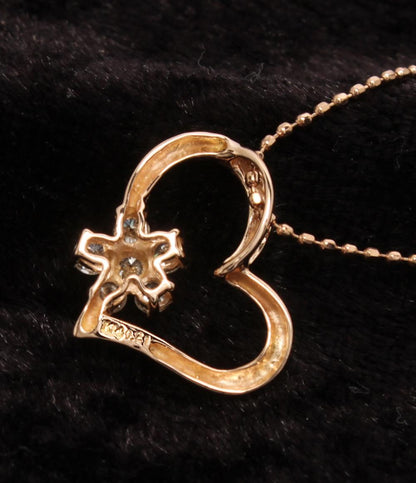 美品 ネックレス K14 ダイヤ 0.21ct ハートモチーフ レディース