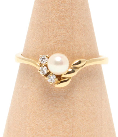 美品 MIKIMOTO リング 指輪 K18 ベビーパール 4.1mm ダイヤ 3P レディース SIZE 11号 ミキモト