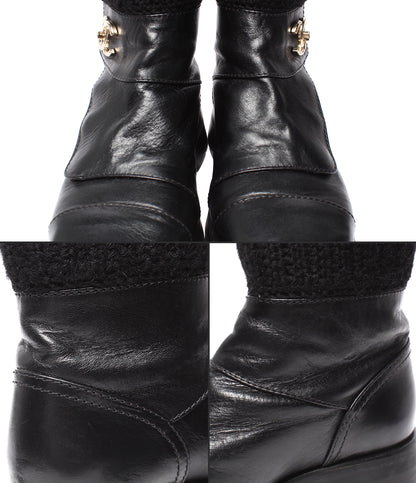 CHANEL ターンロック ココマーク レザー ニット ショートブーツ G45282 レディース SIZE 37 (24.5cm) シャネル