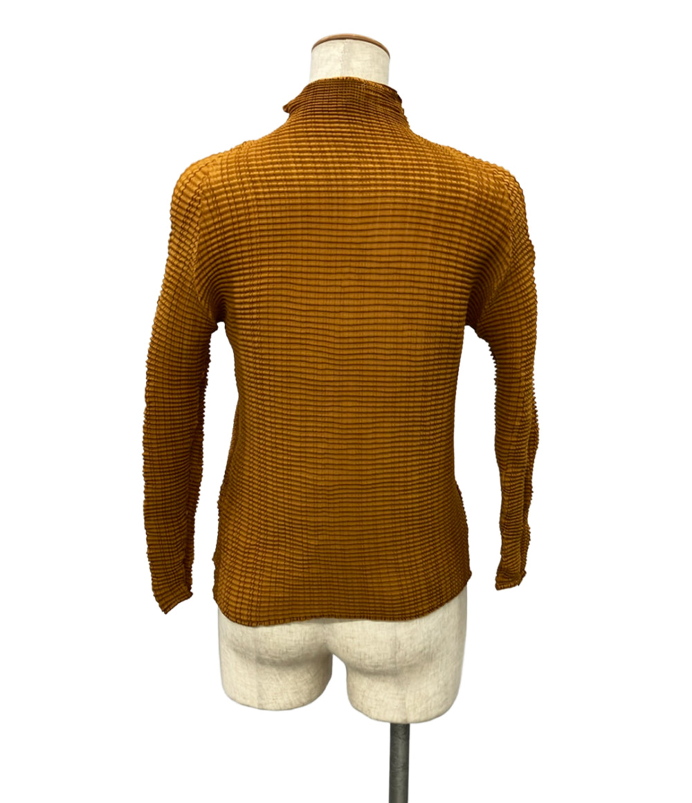 美品 ISSEY MIYAKE 長袖シャツ ワッフル プリーツ マスタード IM01FJ101 レディース SIZE 2 (M) イッセイミヤケ