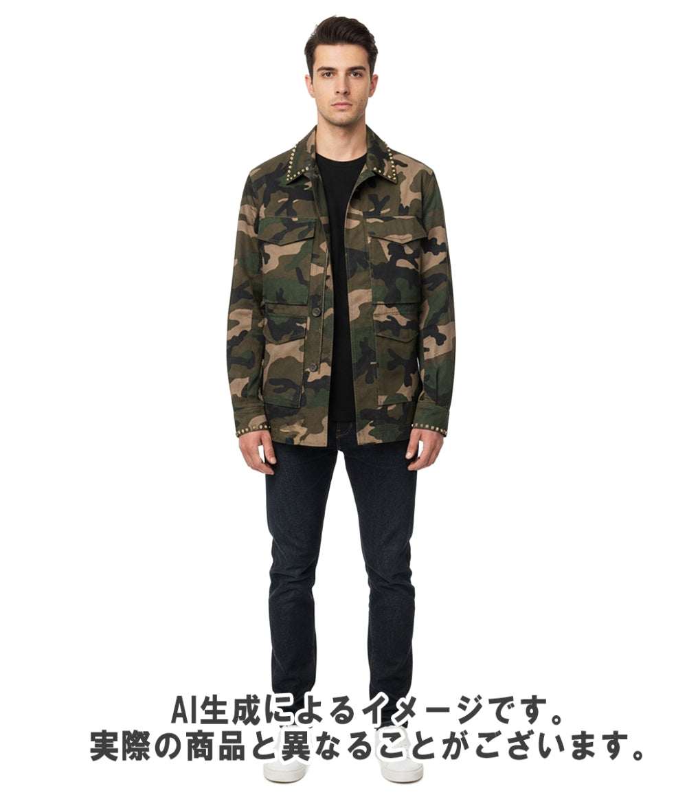 VALENTINO ミリタリージャケット 迷彩柄 M-65 スナップボタン ダブルジップ Rockstud Untitled Jacket RV3CID46PL メンズ SIZE 44 (S) ヴァレンティノ
