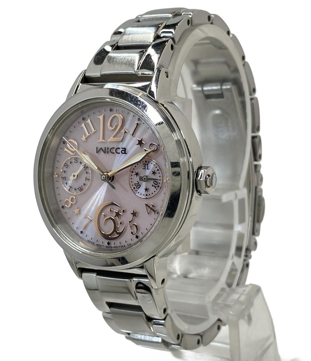 【美品】CITIZENシチズン　WICCAウィッカ　ブラック　シルバー　ソーラー シチズン ウィッカ ソーラー ハーフバングル NA15-1571C