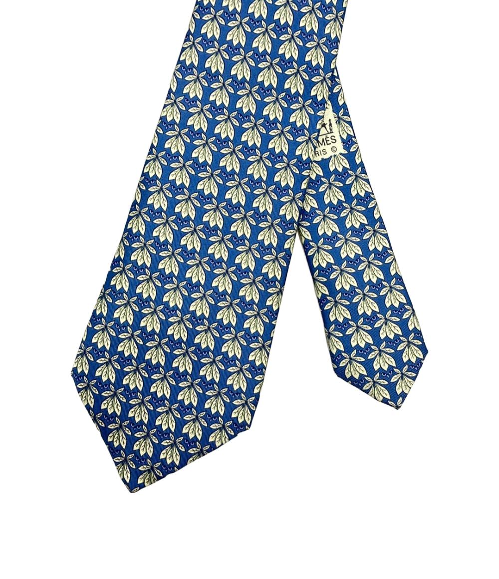 美品 エルメス ネクタイ シルク100% リーフ柄 7752OA メンズ HERMES