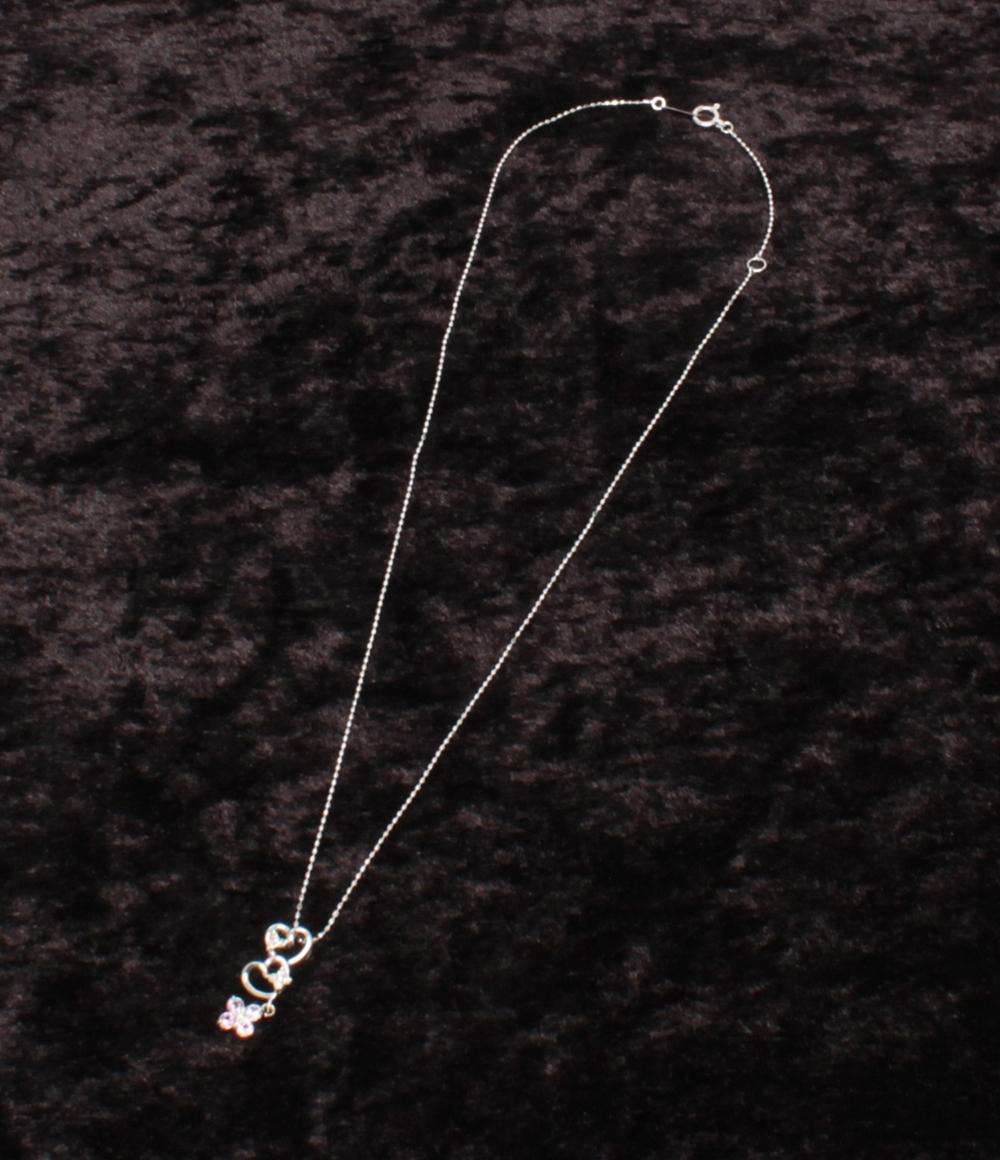 美品 ネックレス K18WG ダイヤ 0.05ct ピンクサファイア ハートモチーフ レディース