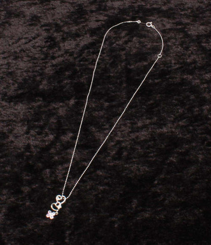 美品 ネックレス K18WG ダイヤ 0.05ct ピンクサファイア ハートモチーフ レディース