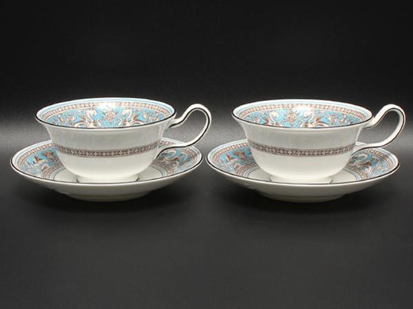 美品 ウエッジウッド カップ＆ソーサー 2客セット ペア フロレンティーン ターコイズ WEDGWOOD