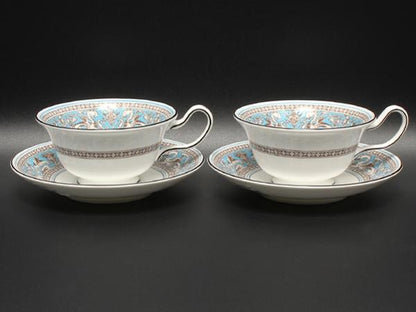 美品 ウエッジウッド カップ＆ソーサー 2客セット ペア フロレンティーン ターコイズ WEDGWOOD