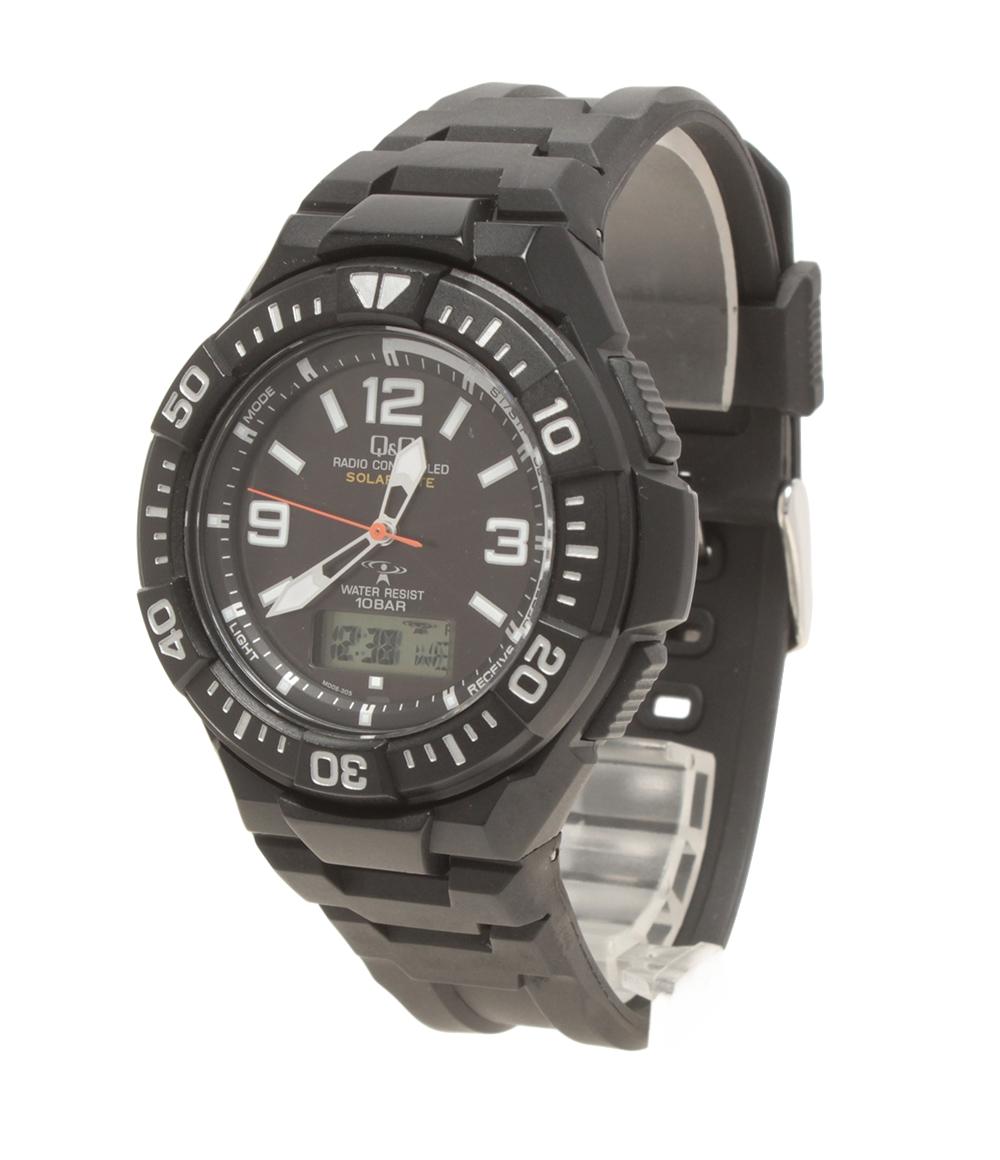 美品 Q&Q 腕時計 ソーラー ブラック UP08 メンズ キューアンドキュー