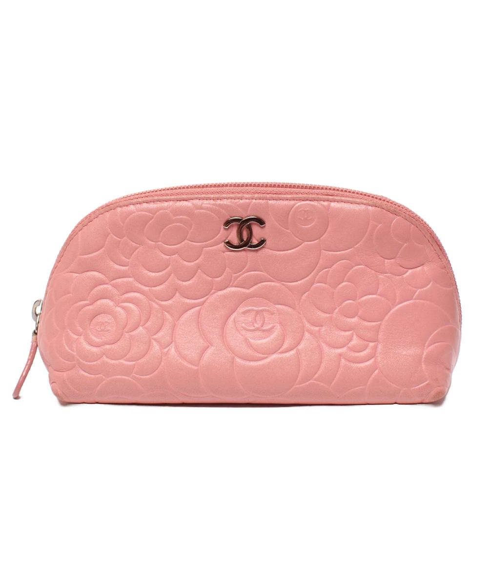 CHANEL ポーチ カメリア ラムスキン シルバー金具 レディース シャネル