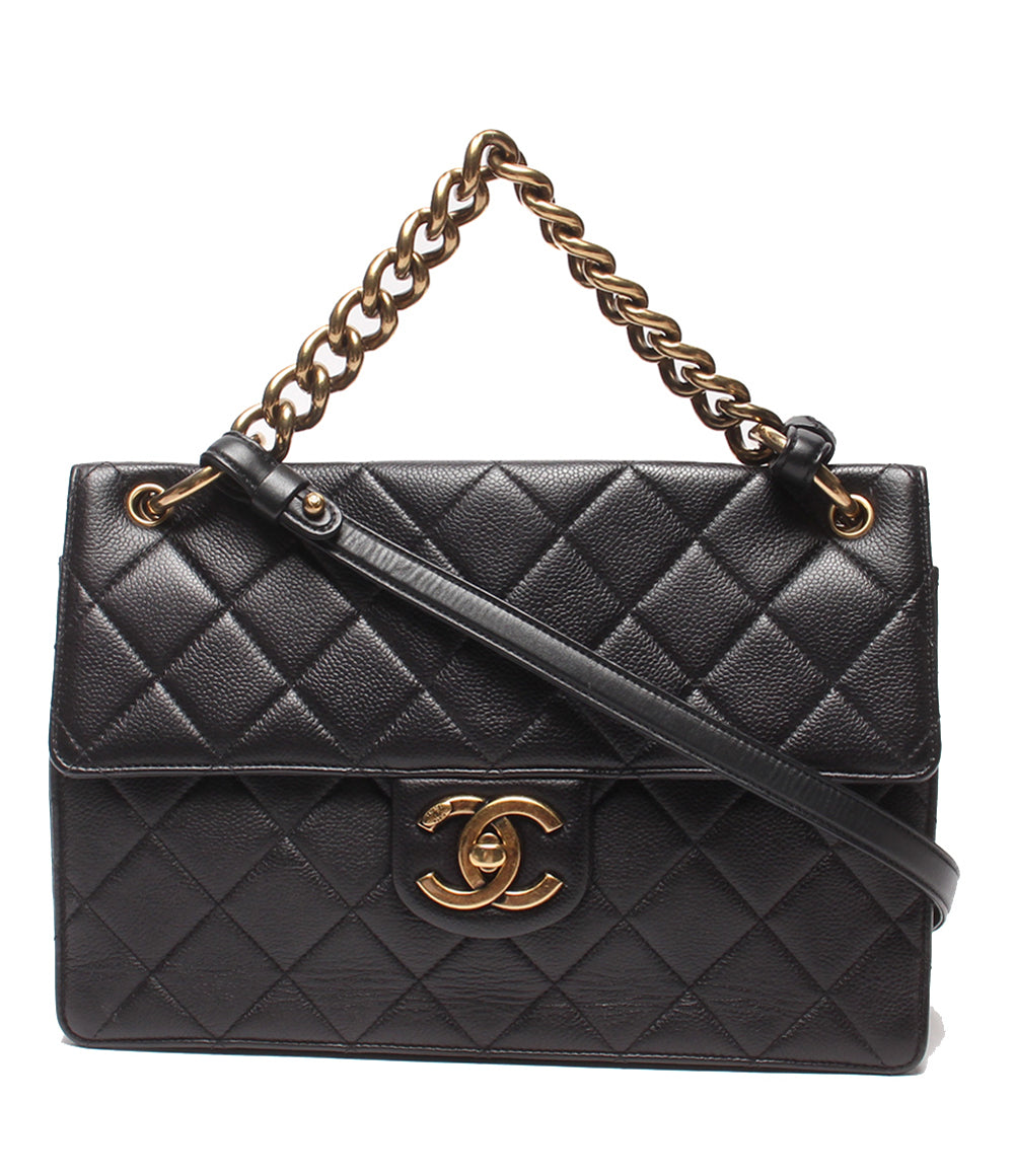 CHANEL 2WAYチェーンハンドバッグ ショルダーバッグ 肩掛け ゴールド金具 マトラッセ キャビアスキン 18番台 レディース シャネル