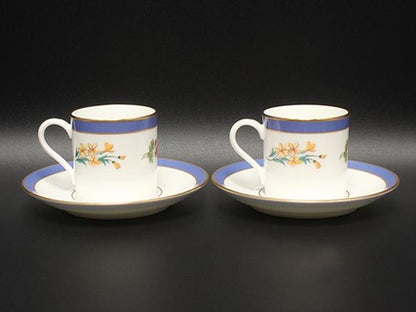 美品 TIFFANY&Co. デミタスカップ＆ソーサー 2客セット ペア フローラル ティファニー