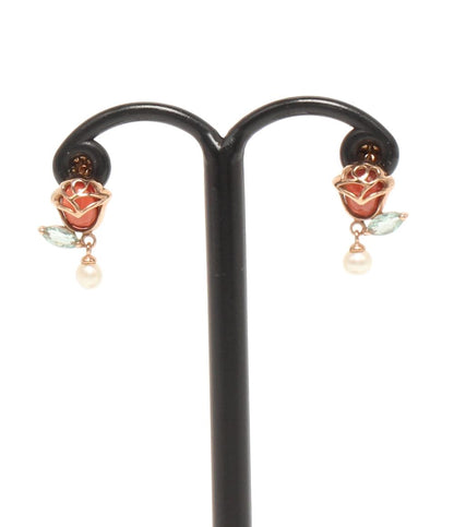 美品 ピアス K18 K10 ガーネット アクアマリン パール フラワーモチーフ 花モチーフ レディース