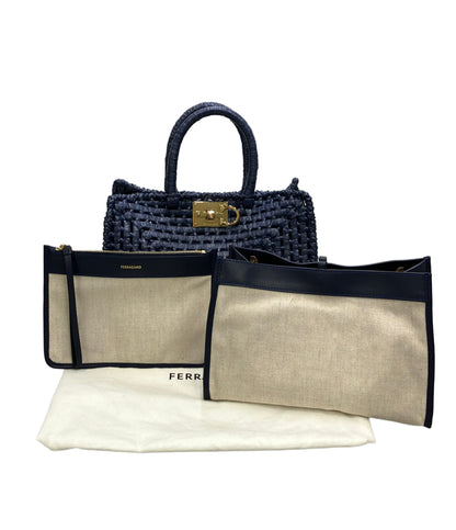FERRAGAMO ハンドバッグ スタジオボックス ラフィア ガンチーニ レディース フェラガモ