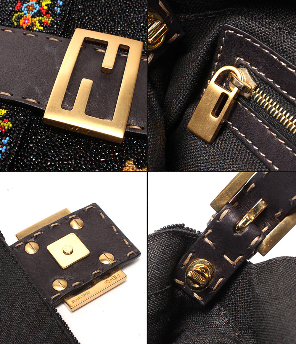 FENDI ハンドバッグ ショルダーバッグ 肩掛け フラワー刺繍 総ビーズ マンマバケット レディース フェンディ